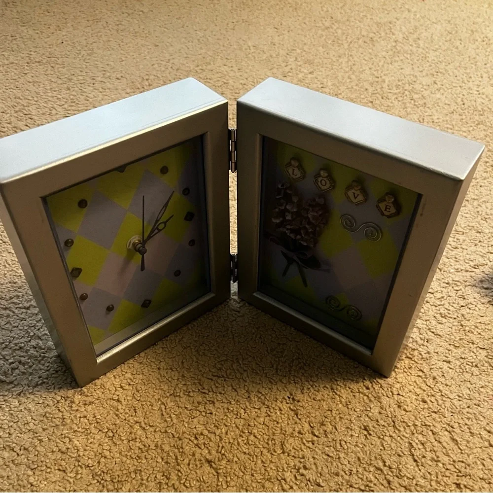 Shadow box clock purple and green